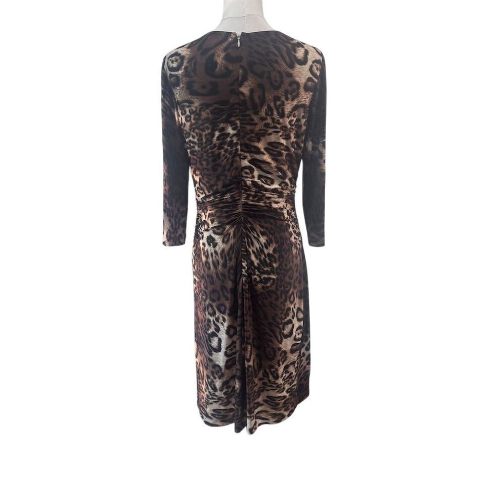Like New Kay Unger Leopard Print Faux Wrap Dress Size 10 Knee Length 3/4 Sleeve - Picture 2 of 5